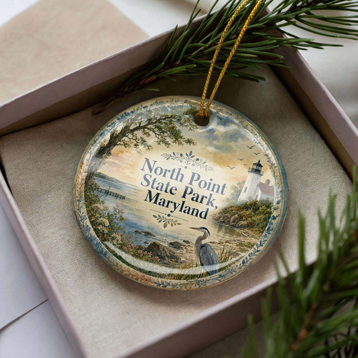 North Point State Park Maryland Ceramic Ornament, Watercolor Park Landscape Souvenir, Baltimore County Nature Gift — photo 2
