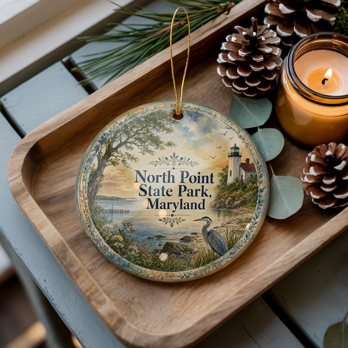 North Point State Park Maryland Ceramic Ornament, Watercolor Park Landscape Souvenir, Baltimore County Nature Gift — photo 3