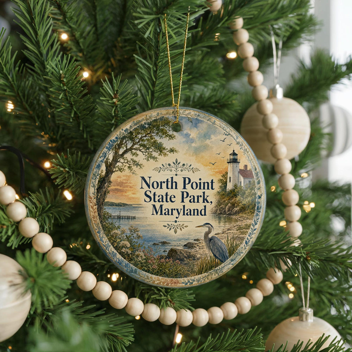 North Point State Park Maryland Ceramic Ornament, Watercolor Park Landscape Souvenir, Baltimore County Nature Gift — photo 6