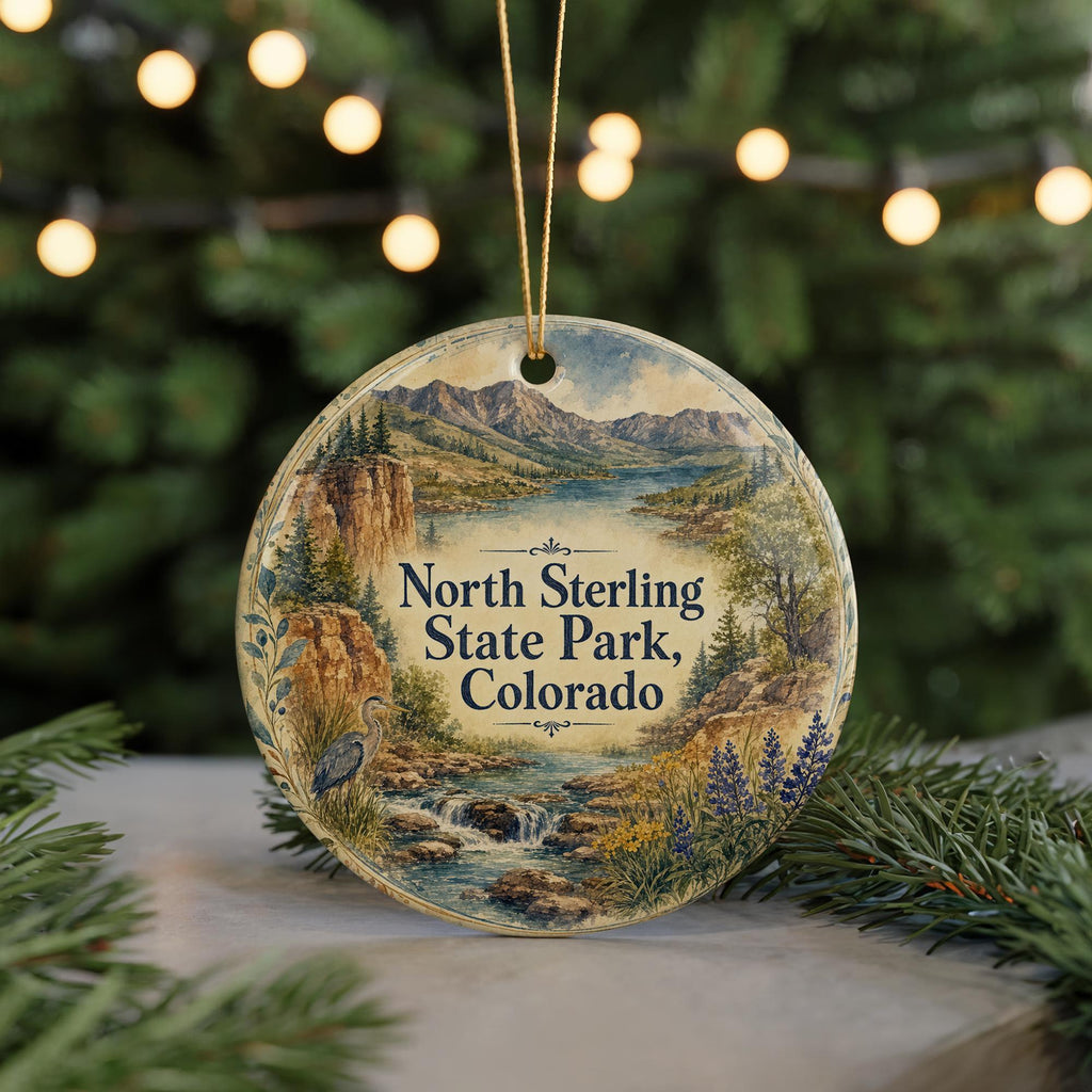 North Sterling State Park Colorado Ceramic Ornament, Watercolor Lake and Mountain Vacation Souvenir, Colorado State Park Keepsake Gift — photo 7