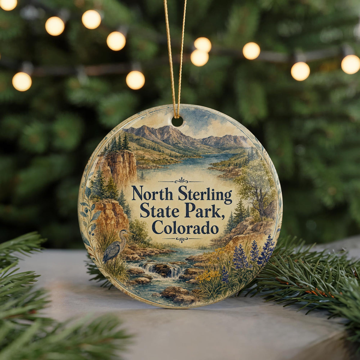 North Sterling State Park Colorado Ceramic Ornament, Watercolor Lake and Mountain Vacation Souvenir, Colorado State Park Keepsake Gift — photo 7