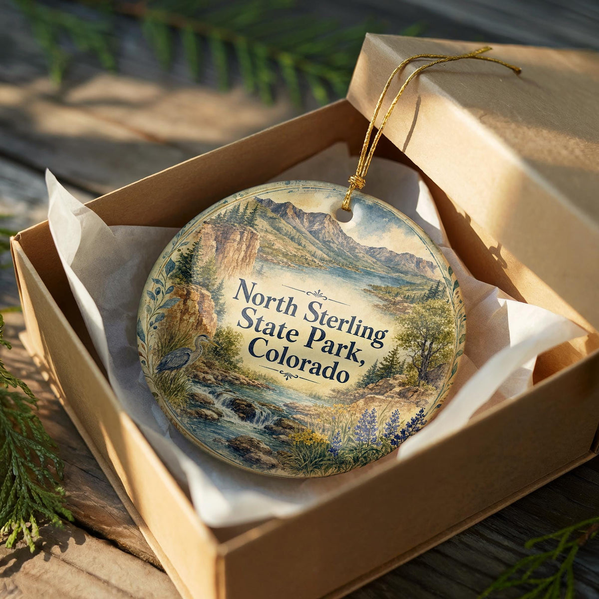 North Sterling State Park Colorado Ceramic Ornament, Watercolor Lake and Mountain Vacation Souvenir, Colorado State Park Keepsake Gift — photo 8