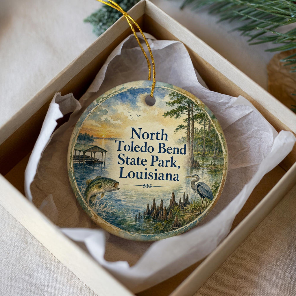 North Toledo Bend State Park Louisiana Watercolor Ceramic Ornament, Lake Toledo Bend Souvenir Keepsake Gift — photo 2