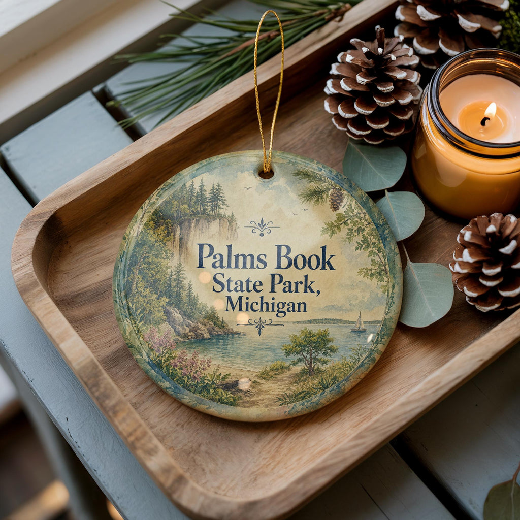Palms Book State Park Michigan Watercolor Ceramic Ornament, Upper Peninsula Nature Souvenir, Hiking Camping Travel Keepsake — photo 2