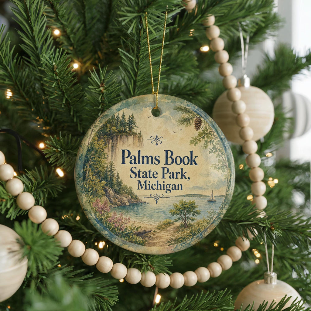 Palms Book State Park Michigan Watercolor Ceramic Ornament, Upper Peninsula Nature Souvenir, Hiking Camping Travel Keepsake — photo 6