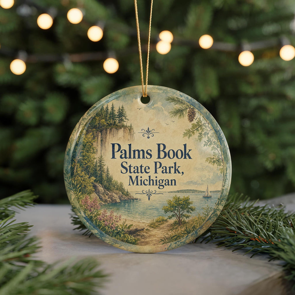 Palms Book State Park Michigan Watercolor Ceramic Ornament, Upper Peninsula Nature Souvenir, Hiking Camping Travel Keepsake — photo 7