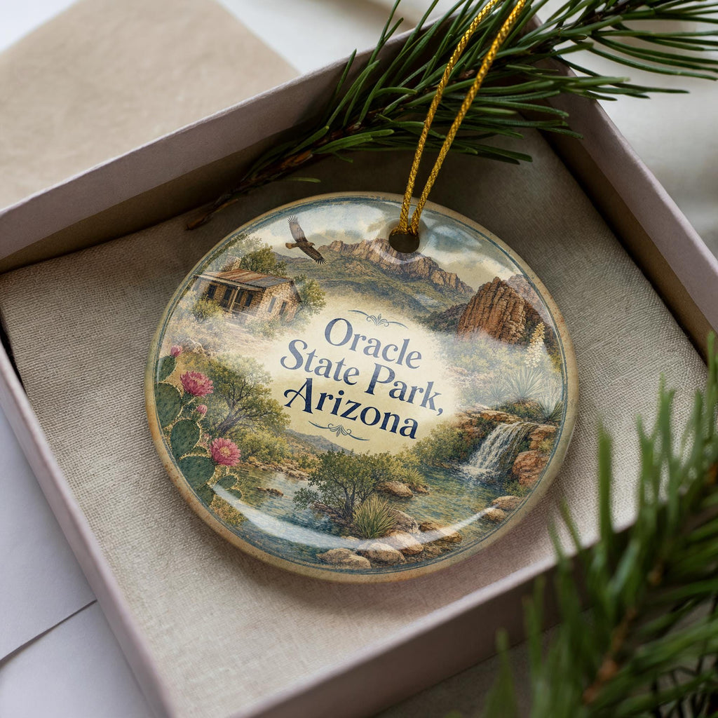 Oracle State Park Arizona Watercolor Ceramic Ornament, Arizona Desert Landscape Souvenir, Southwest Travel Keepsake Gift — photo 3