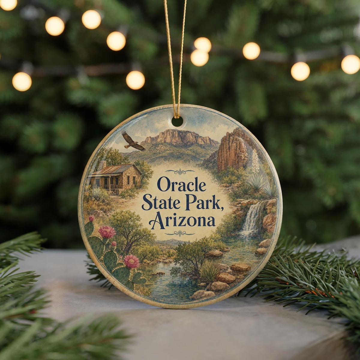 Oracle State Park Arizona Watercolor Ceramic Ornament, Arizona Desert Landscape Souvenir, Southwest Travel Keepsake Gift — photo 7