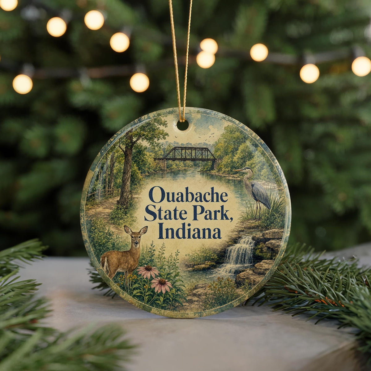 Ouabache State Park Indiana Watercolor Ceramic Ornament, State Park Souvenir, Indiana Nature Travel Keepsake Ornament — photo 7
