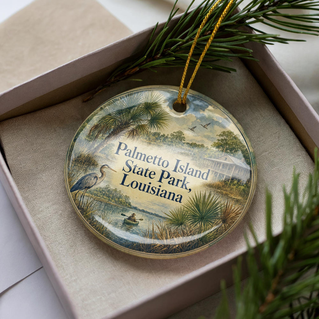 Palmetto Island State Park Louisiana Ceramic Ornament, Watercolor State Park Souvenir, Louisiana Travel Keepsake Ornament — photo 3