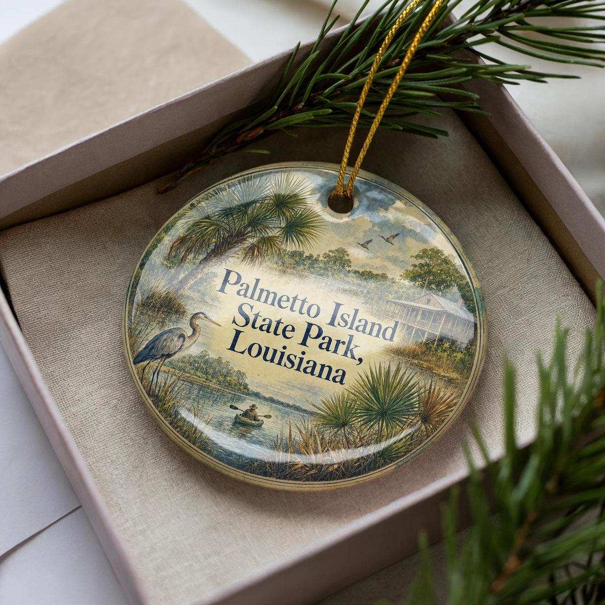 Palmetto Island State Park Louisiana Ceramic Ornament, Watercolor State Park Souvenir, Louisiana Travel Keepsake Ornament — photo 3