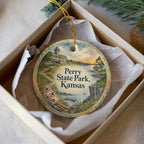 Perry State Park Kansas Watercolor Ceramic Ornament, Lake Perry Nature Souvenir, Kansas State Park Keepsake Gift — photo 1
