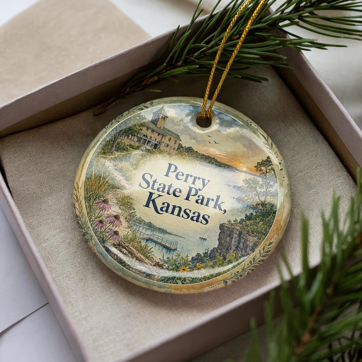 Perry State Park Kansas Watercolor Ceramic Ornament, Lake Perry Nature Souvenir, Kansas State Park Keepsake Gift — photo 3