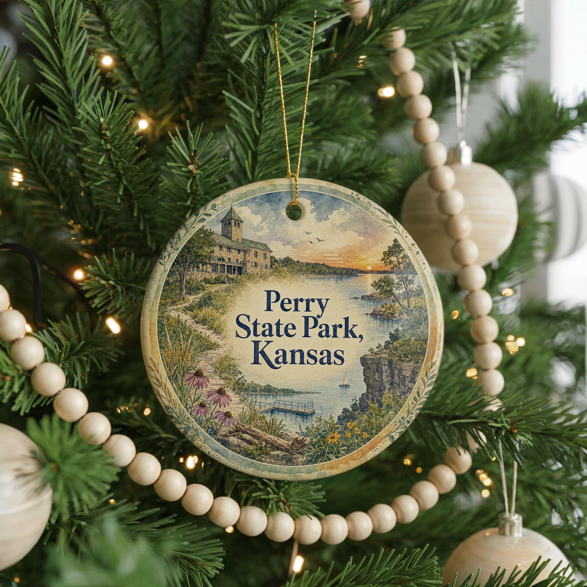 Perry State Park Kansas Watercolor Ceramic Ornament, Lake Perry Nature Souvenir, Kansas State Park Keepsake Gift — photo 6