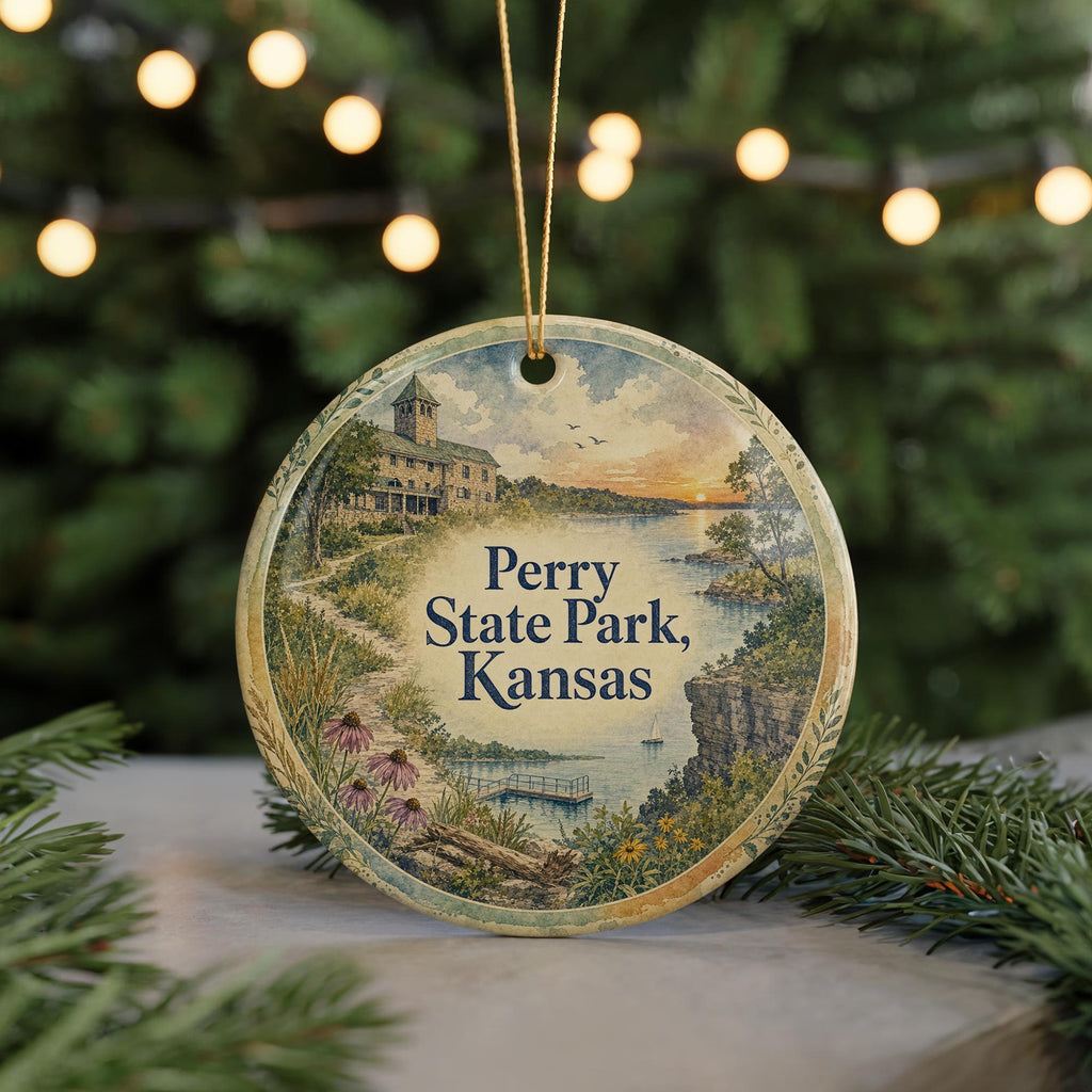 Perry State Park Kansas Watercolor Ceramic Ornament, Lake Perry Nature Souvenir, Kansas State Park Keepsake Gift — photo 7