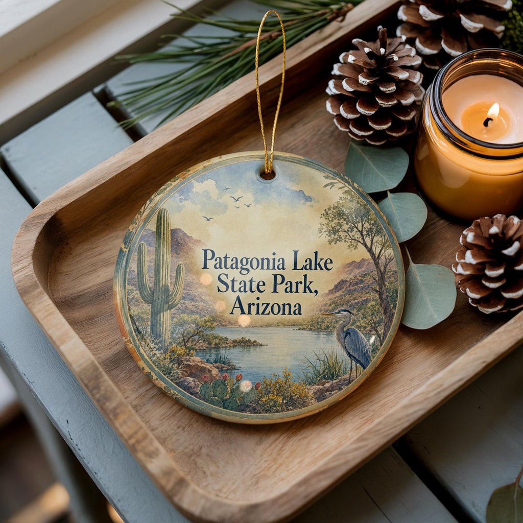 Patagonia Lake State Park Arizona Ceramic Ornament, Watercolor Patagonia Lake Souvenir, Arizona State Park Travel Keepsake Ornament — photo 1
