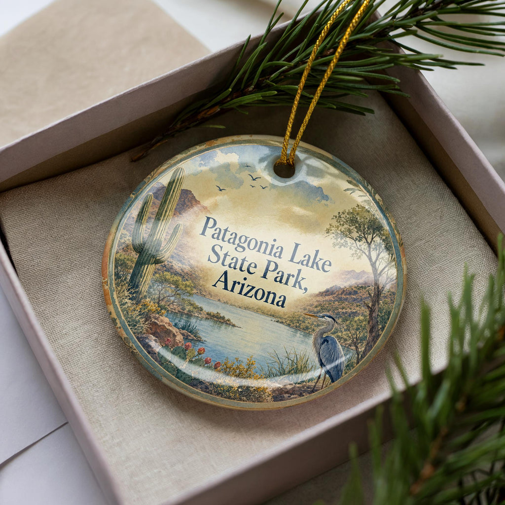 Patagonia Lake State Park Arizona Ceramic Ornament, Watercolor Patagonia Lake Souvenir, Arizona State Park Travel Keepsake Ornament — photo 3