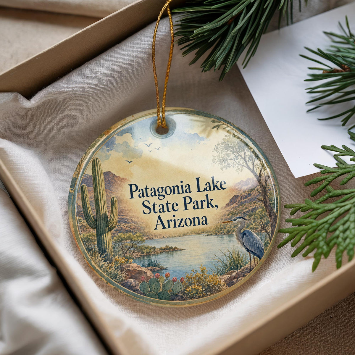 Patagonia Lake State Park Arizona Ceramic Ornament, Watercolor Patagonia Lake Souvenir, Arizona State Park Travel Keepsake Ornament — photo 4