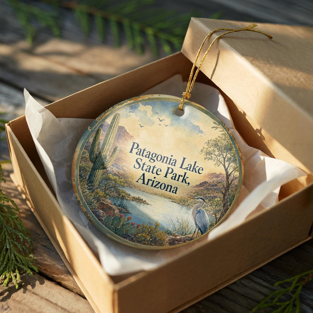 Patagonia Lake State Park Arizona Ceramic Ornament, Watercolor Patagonia Lake Souvenir, Arizona State Park Travel Keepsake Ornament — photo 8