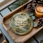 Pine Lake State Park Iowa Watercolor Ceramic Ornament, Iowa State Park Souvenir, Lake & Pines Travel Keepsake Gift — photo 2