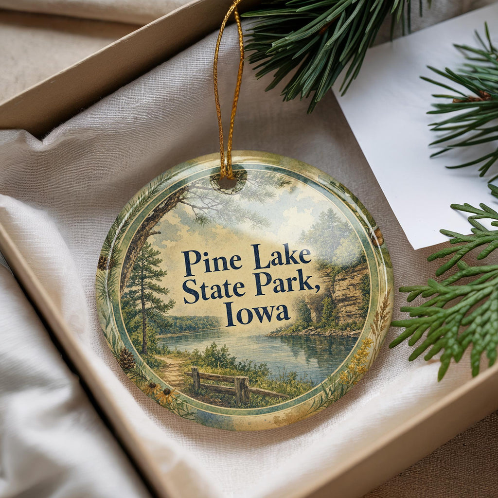 Pine Lake State Park Iowa Watercolor Ceramic Ornament, Iowa State Park Souvenir, Lake & Pines Travel Keepsake Gift — photo 4