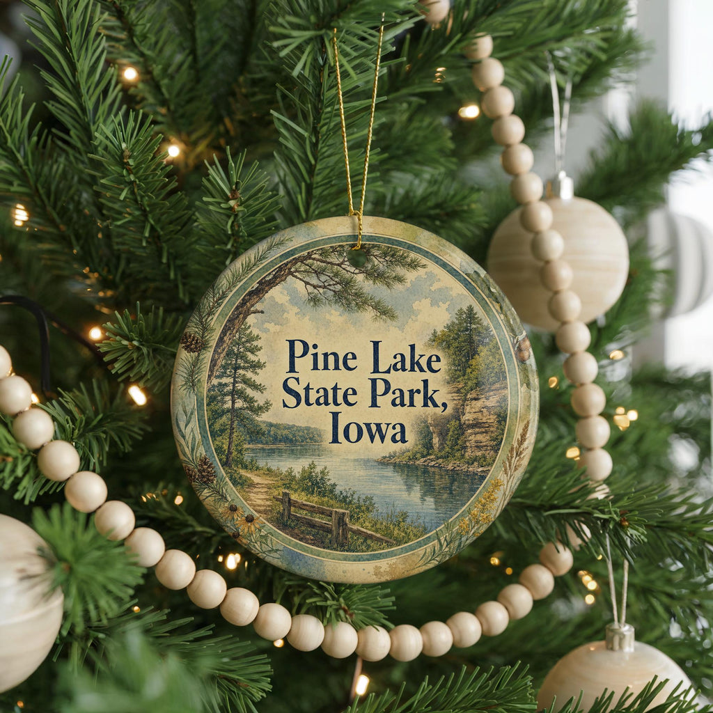 Pine Lake State Park Iowa Watercolor Ceramic Ornament, Iowa State Park Souvenir, Lake & Pines Travel Keepsake Gift — photo 6