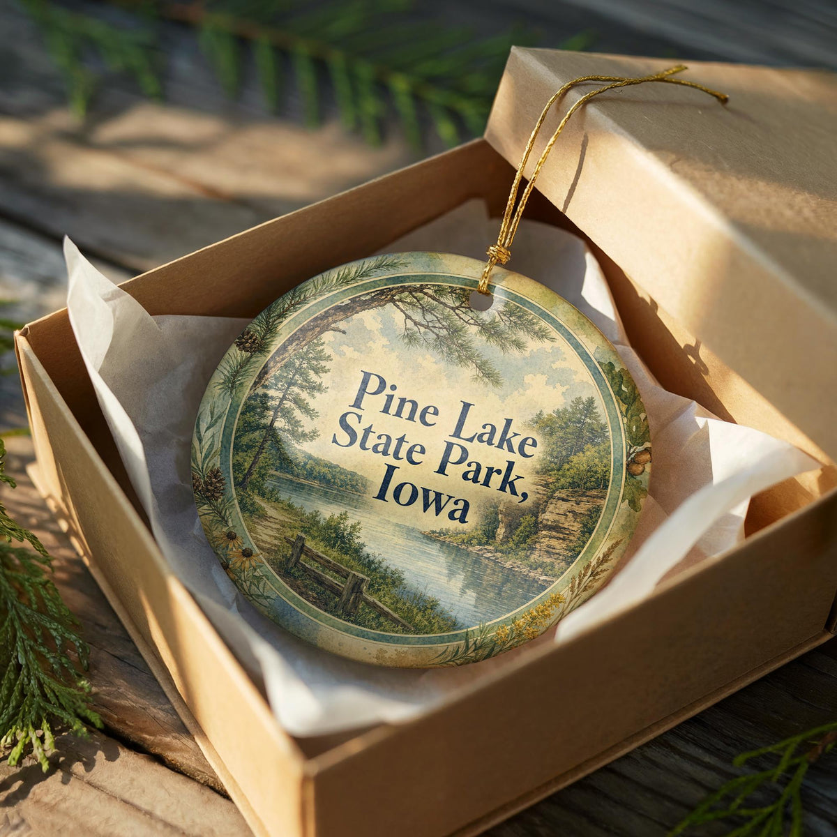 Pine Lake State Park Iowa Watercolor Ceramic Ornament, Iowa State Park Souvenir, Lake & Pines Travel Keepsake Gift — photo 8