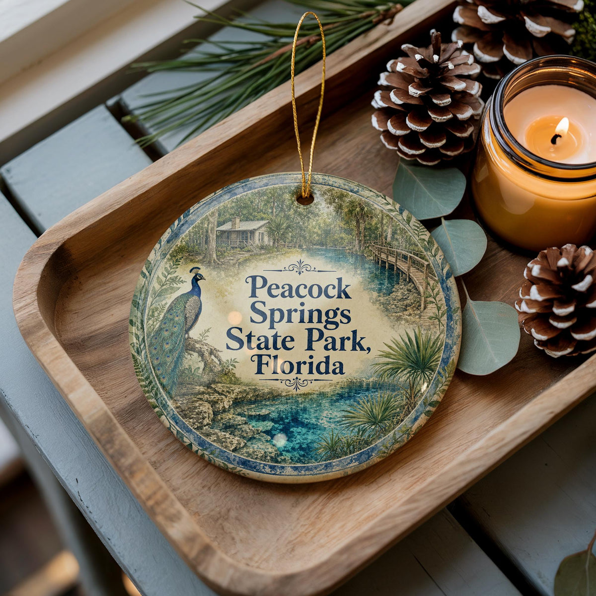 Peacock Springs State Park Florida Watercolor Ceramic Ornament, Florida Springs Travel Souvenir, State Park Keepsake Gift — photo 1