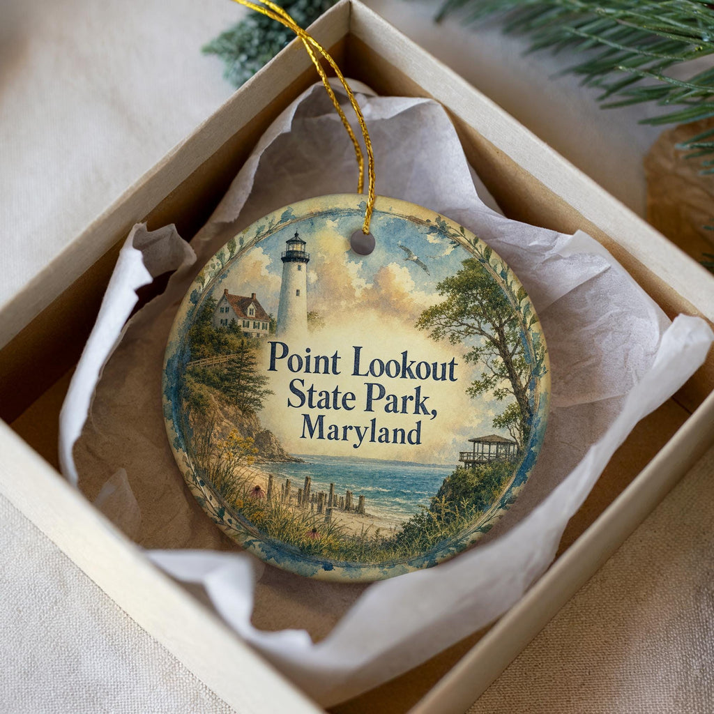 Point Lookout State Park Maryland Watercolor Ceramic Ornament, Coastal Park Souvenir Gift, Travel Keepsake Decoration — photo 2