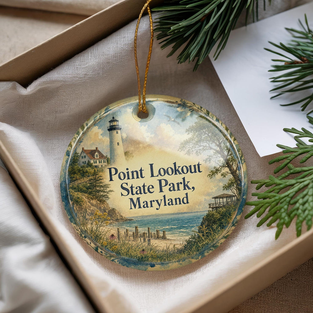 Point Lookout State Park Maryland Watercolor Ceramic Ornament, Coastal Park Souvenir Gift, Travel Keepsake Decoration — photo 4
