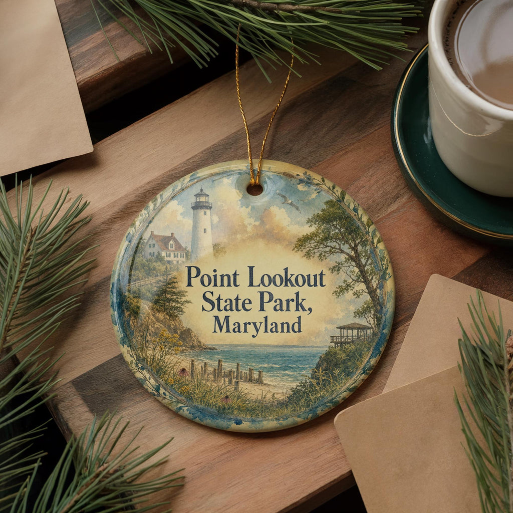Point Lookout State Park Maryland Watercolor Ceramic Ornament, Coastal Park Souvenir Gift, Travel Keepsake Decoration — photo 5