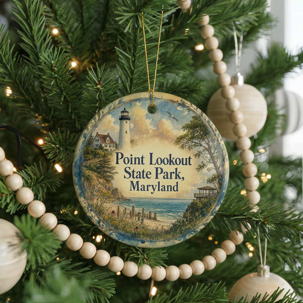 Point Lookout State Park Maryland Watercolor Ceramic Ornament, Coastal Park Souvenir Gift, Travel Keepsake Decoration — photo 6