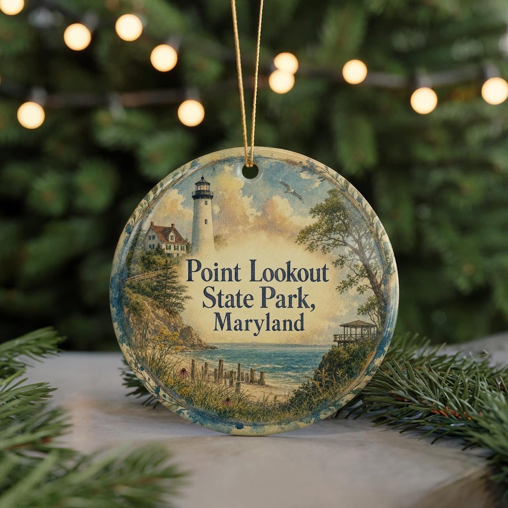 Point Lookout State Park Maryland Watercolor Ceramic Ornament, Coastal Park Souvenir Gift, Travel Keepsake Decoration — photo 7
