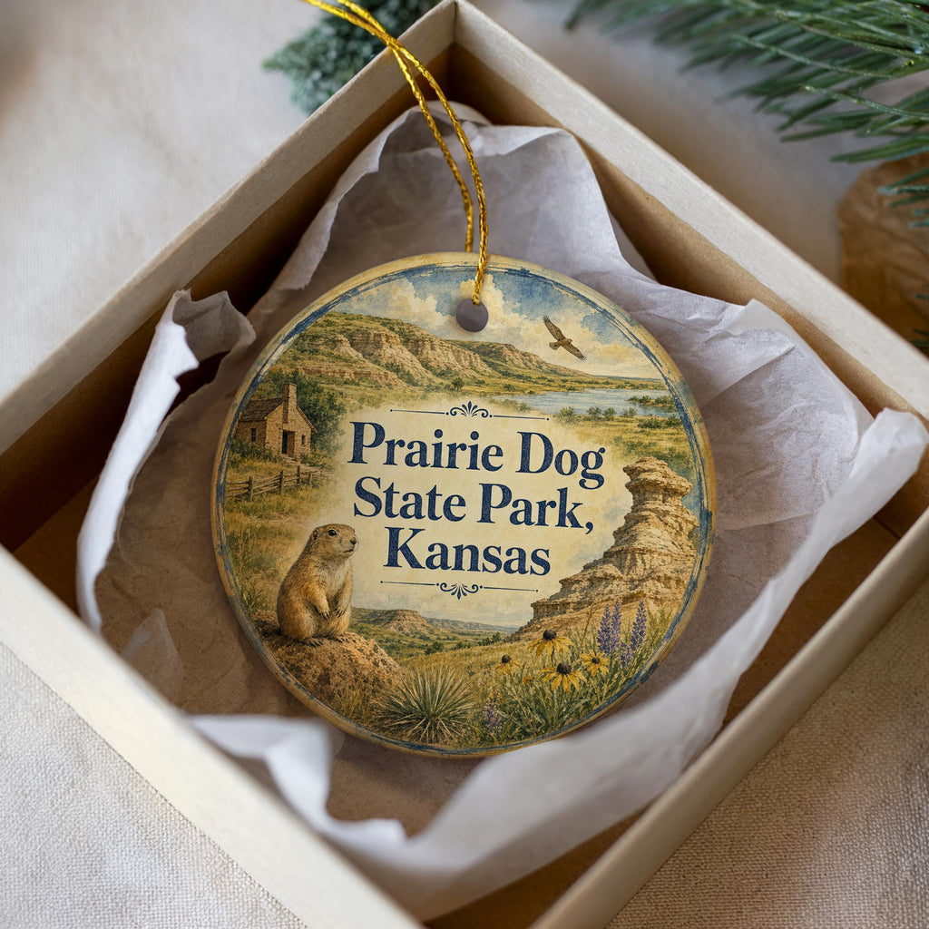 Prairie Dog State Park Kansas Watercolor Ceramic Ornament, Kansas State Park Souvenir, Prairie Dog Wildlife Keepsake Ornament — photo 3