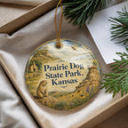 Prairie Dog State Park Kansas Watercolor Ceramic Ornament, Kansas State Park Souvenir, Prairie Dog Wildlife Keepsake Ornament — photo 4