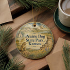 Prairie Dog State Park Kansas Watercolor Ceramic Ornament, Kansas State Park Souvenir, Prairie Dog Wildlife Keepsake Ornament — photo 5