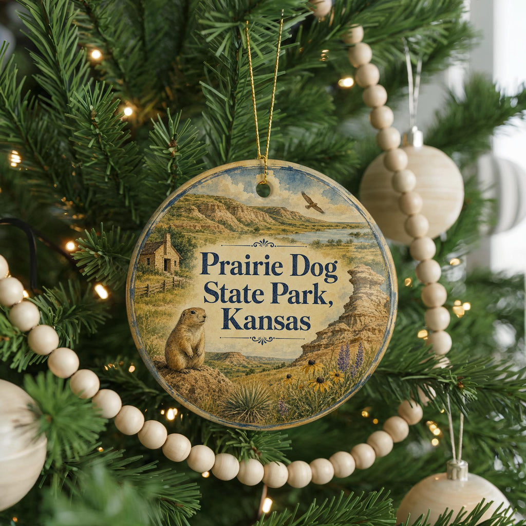 Prairie Dog State Park Kansas Watercolor Ceramic Ornament, Kansas State Park Souvenir, Prairie Dog Wildlife Keepsake Ornament — photo 6