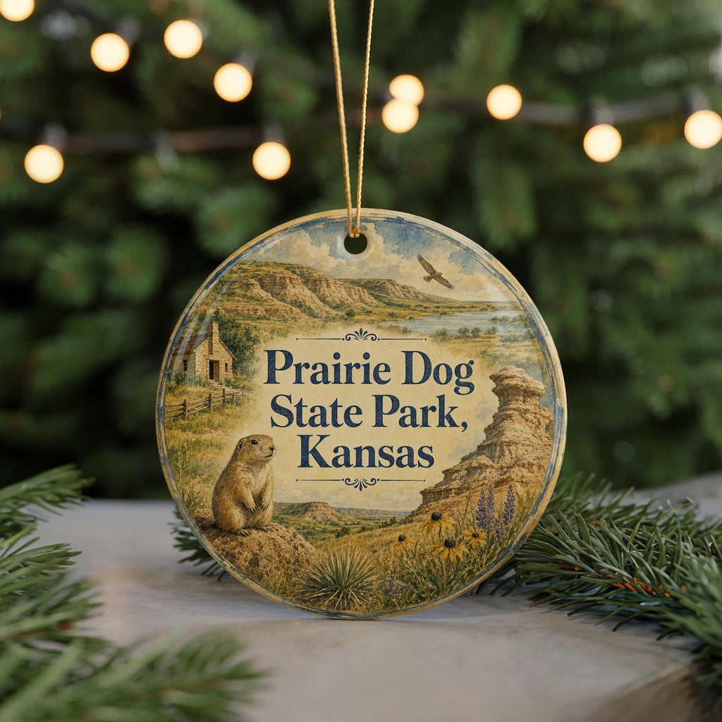 Prairie Dog State Park Kansas Watercolor Ceramic Ornament, Kansas State Park Souvenir, Prairie Dog Wildlife Keepsake Ornament — photo 7