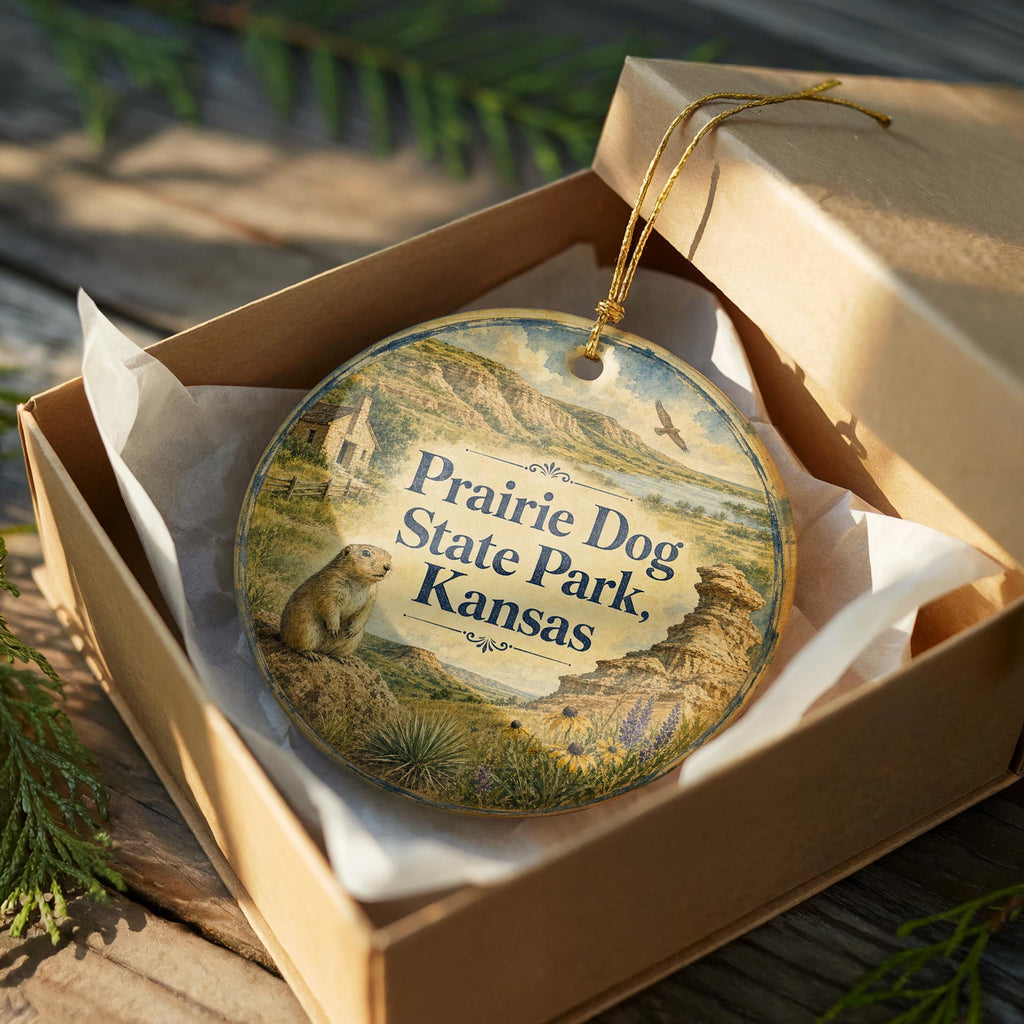 Prairie Dog State Park Kansas Watercolor Ceramic Ornament, Kansas State Park Souvenir, Prairie Dog Wildlife Keepsake Ornament — photo 8