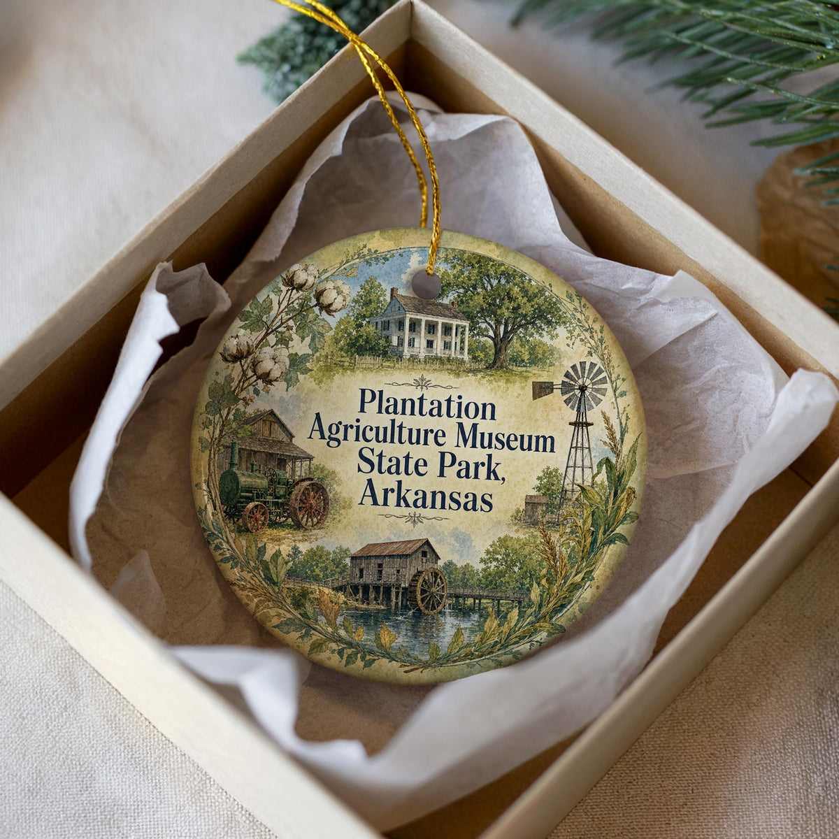 Watercolor Plantation Agriculture Museum State Park Arkansas Ceramic Ornament, Arkansas State Park Souvenir Keepsake Gift — photo 1