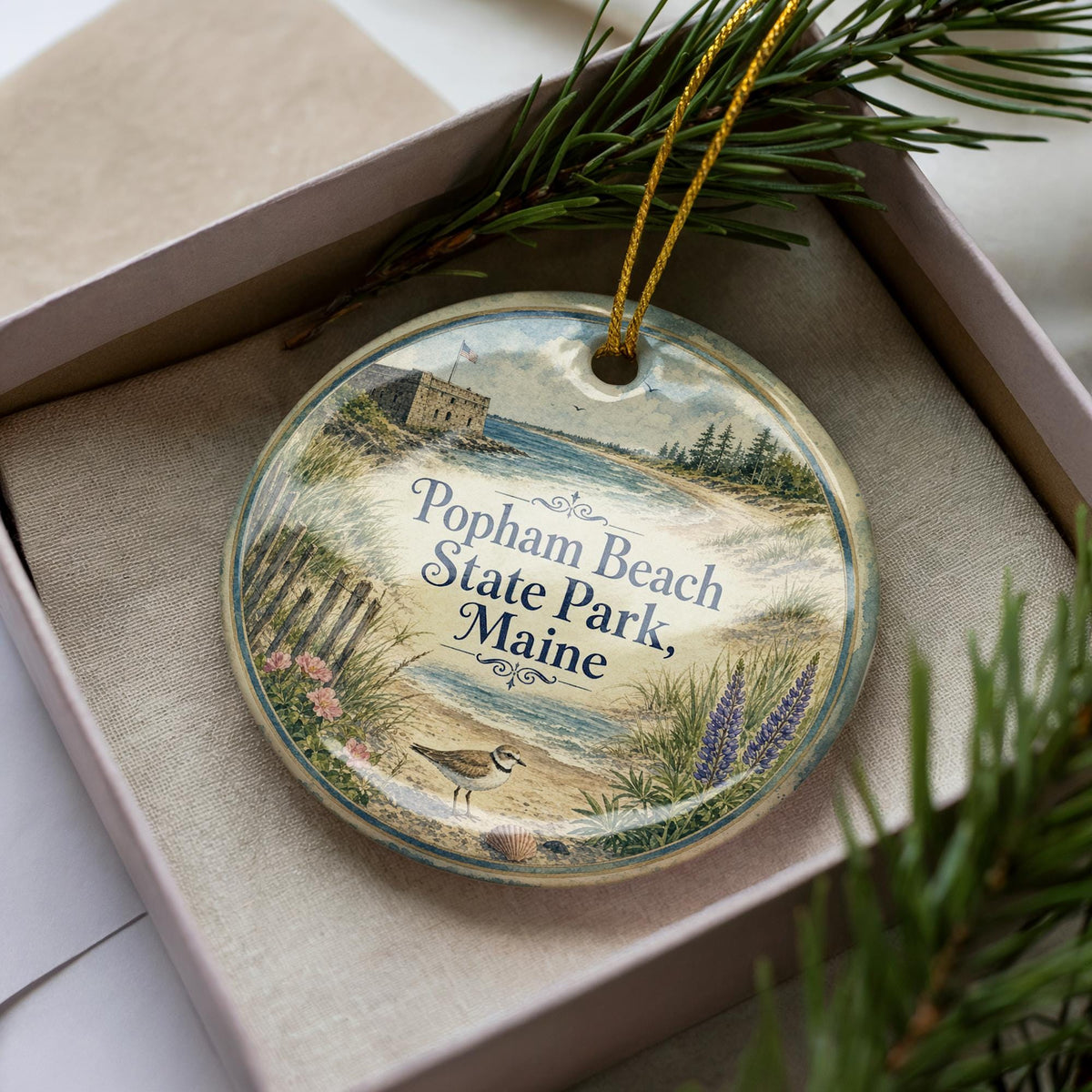 Popham Beach State Park Maine Ceramic Ornament, Watercolor Coastal Beach Souvenir, Maine Travel Gift, Seaside Vacation Keepsake — photo 3
