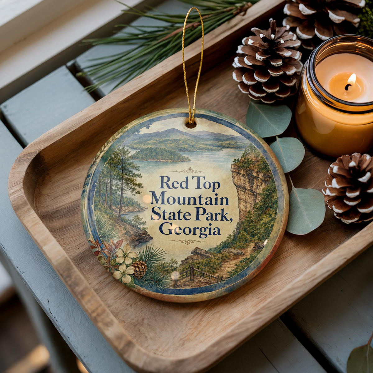 Red Top Mountain State Park Georgia Watercolor Ceramic Ornament, Lake Allatoona Park Souvenir Gift, Georgia Travel Keepsake — photo 1