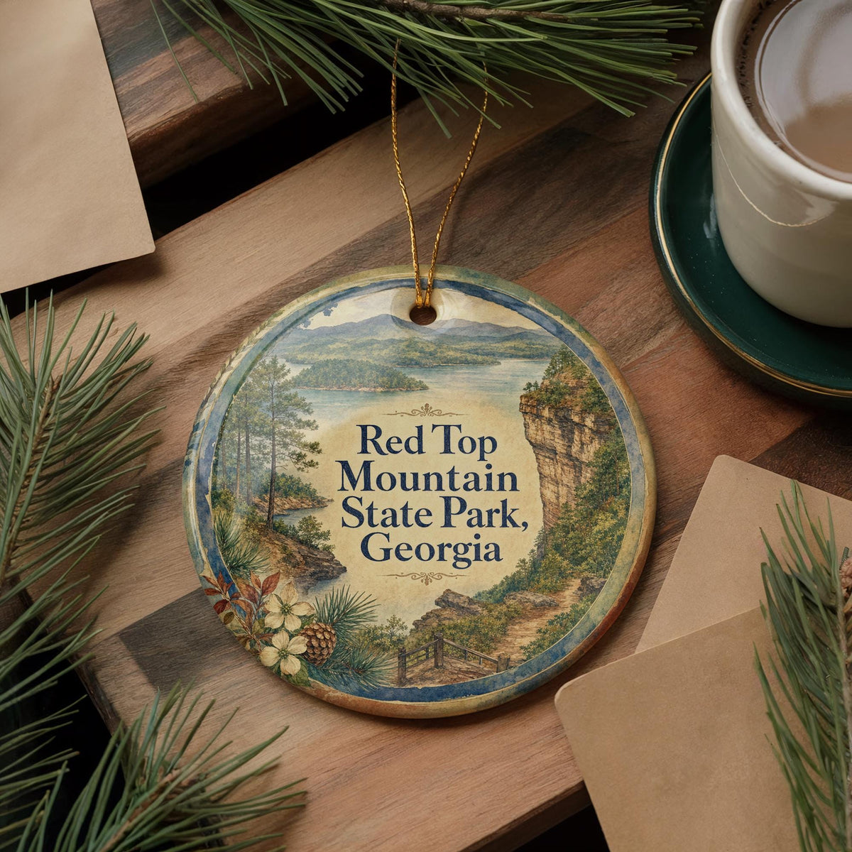 Red Top Mountain State Park Georgia Watercolor Ceramic Ornament, Lake Allatoona Park Souvenir Gift, Georgia Travel Keepsake — photo 5