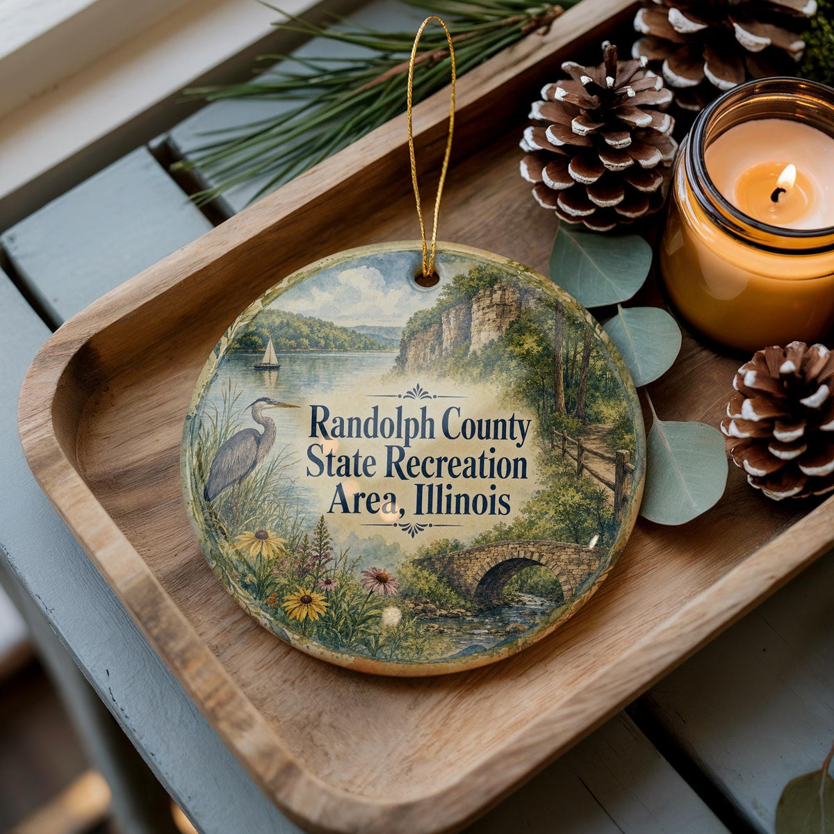 Randolph County State Recreation Area Illinois Watercolor Ceramic Ornament, Outdoor Nature Park Souvenir Keepsake Gift — photo 1