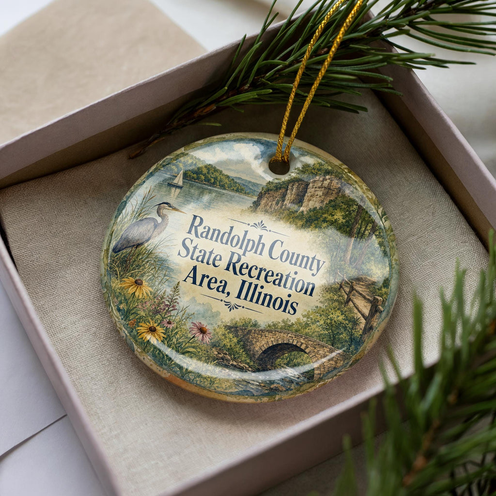 Randolph County State Recreation Area Illinois Watercolor Ceramic Ornament, Outdoor Nature Park Souvenir Keepsake Gift — photo 2