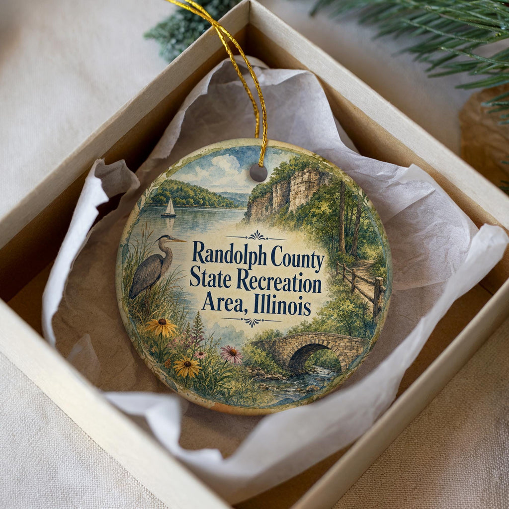 Randolph County State Recreation Area Illinois Watercolor Ceramic Ornament, Outdoor Nature Park Souvenir Keepsake Gift — photo 3