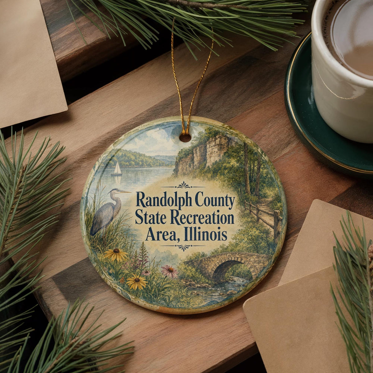 Randolph County State Recreation Area Illinois Watercolor Ceramic Ornament, Outdoor Nature Park Souvenir Keepsake Gift — photo 5