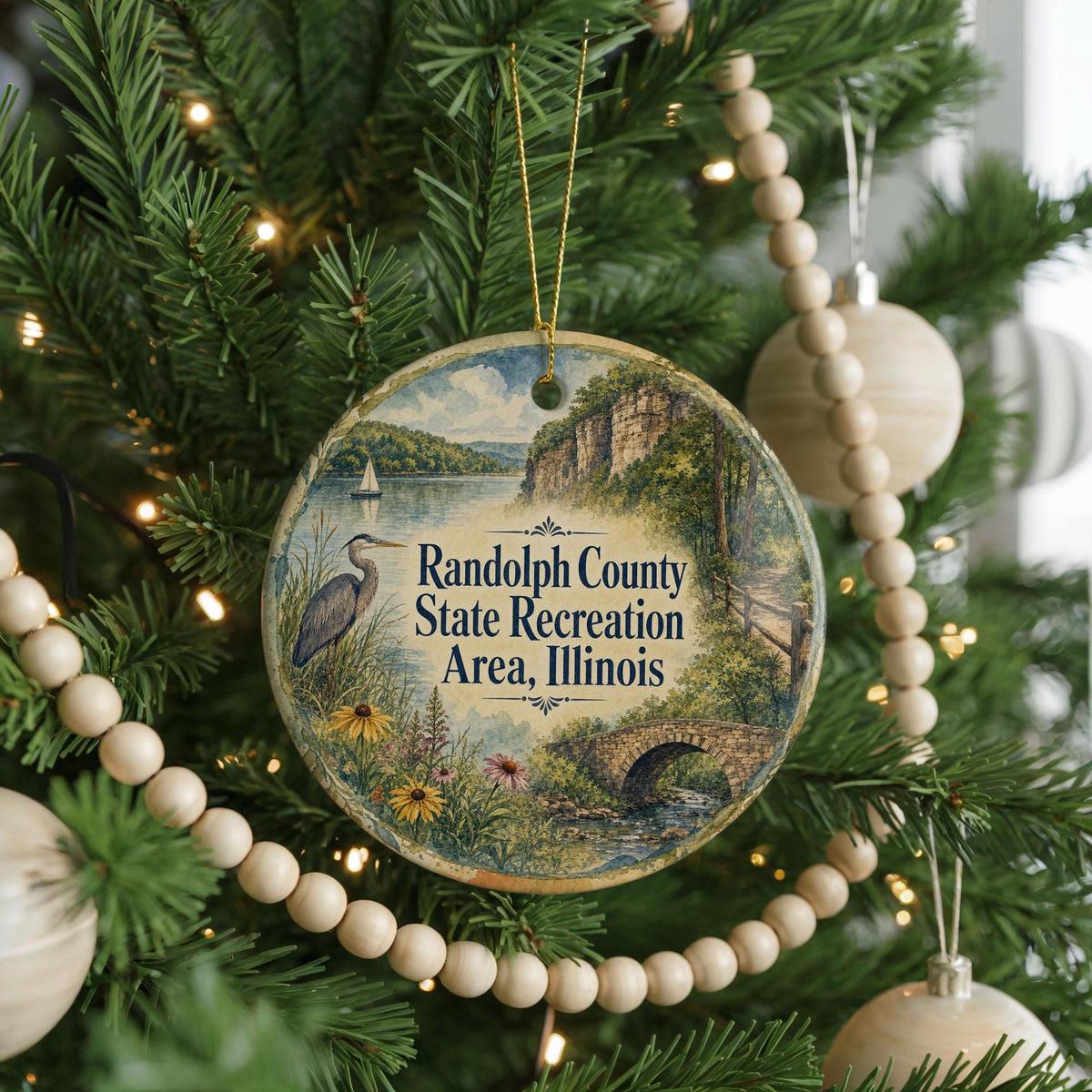 Randolph County State Recreation Area Illinois Watercolor Ceramic Ornament, Outdoor Nature Park Souvenir Keepsake Gift — photo 6