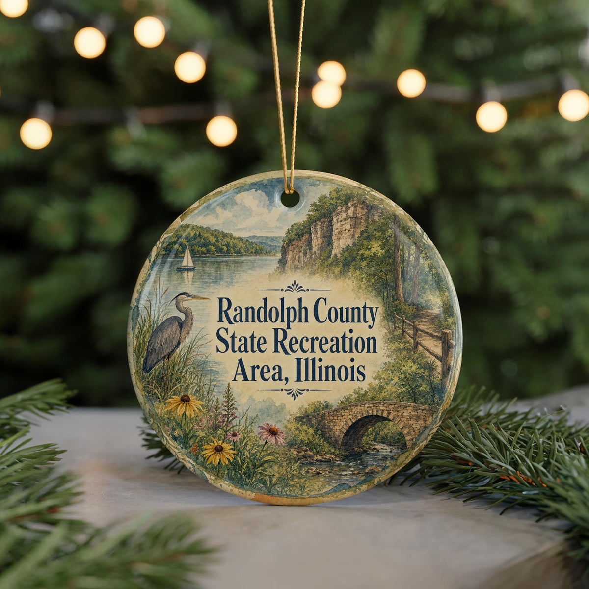Randolph County State Recreation Area Illinois Watercolor Ceramic Ornament, Outdoor Nature Park Souvenir Keepsake Gift — photo 7