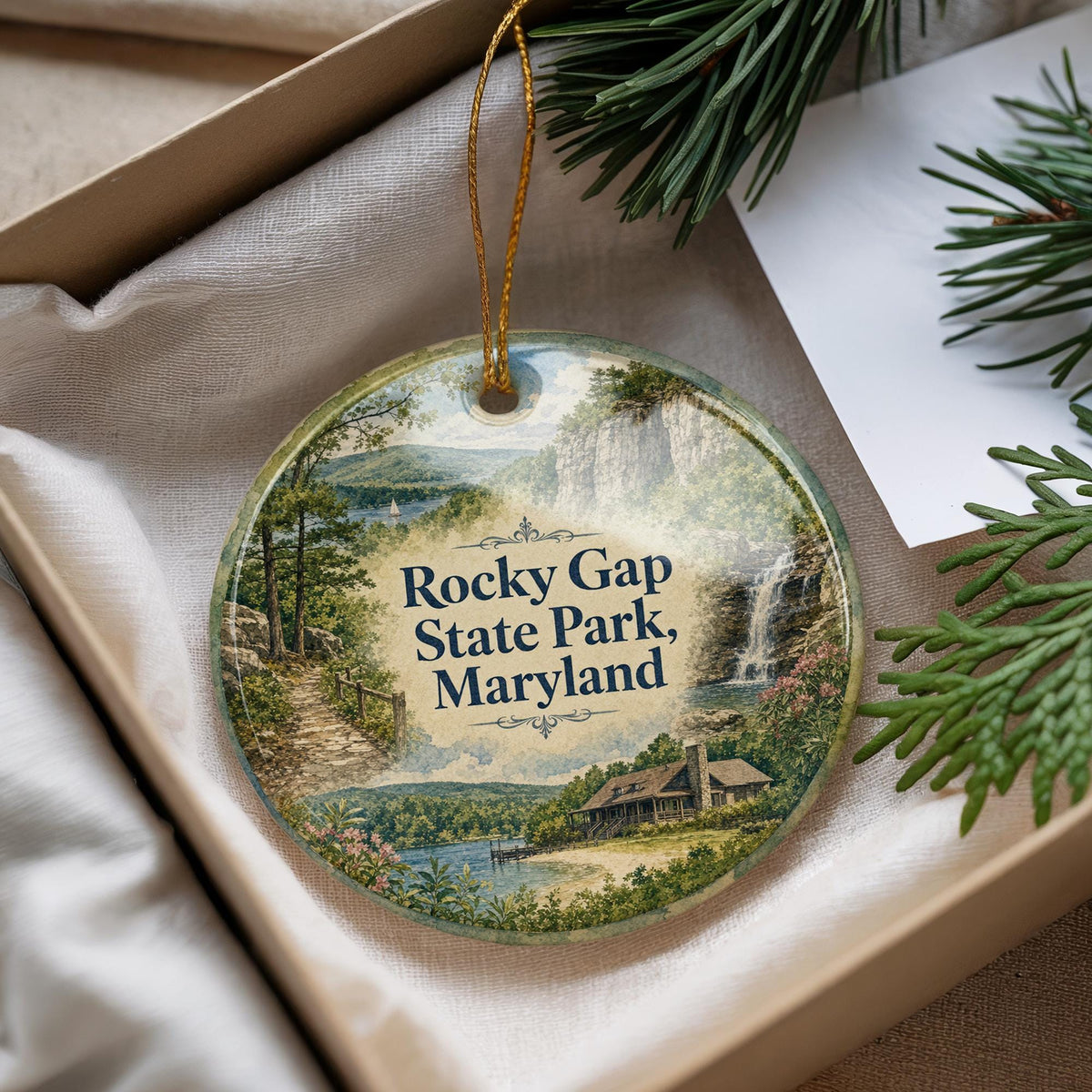Rocky Gap State Park Maryland Watercolor Ceramic Ornament, Scenic State Park Souvenir, Travel Keepsake Gift — photo 4